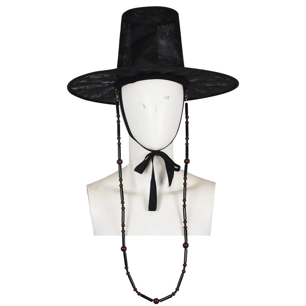 Kids' Halloween Korean Hanbok with Silver Flame Patterns Wide Bell Sleeves Woven Hat - Image 4