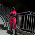 Kids' Halloween Pink Hooded Jumpsuit Costume with Black Belt and Cargo Pockets - Image 1