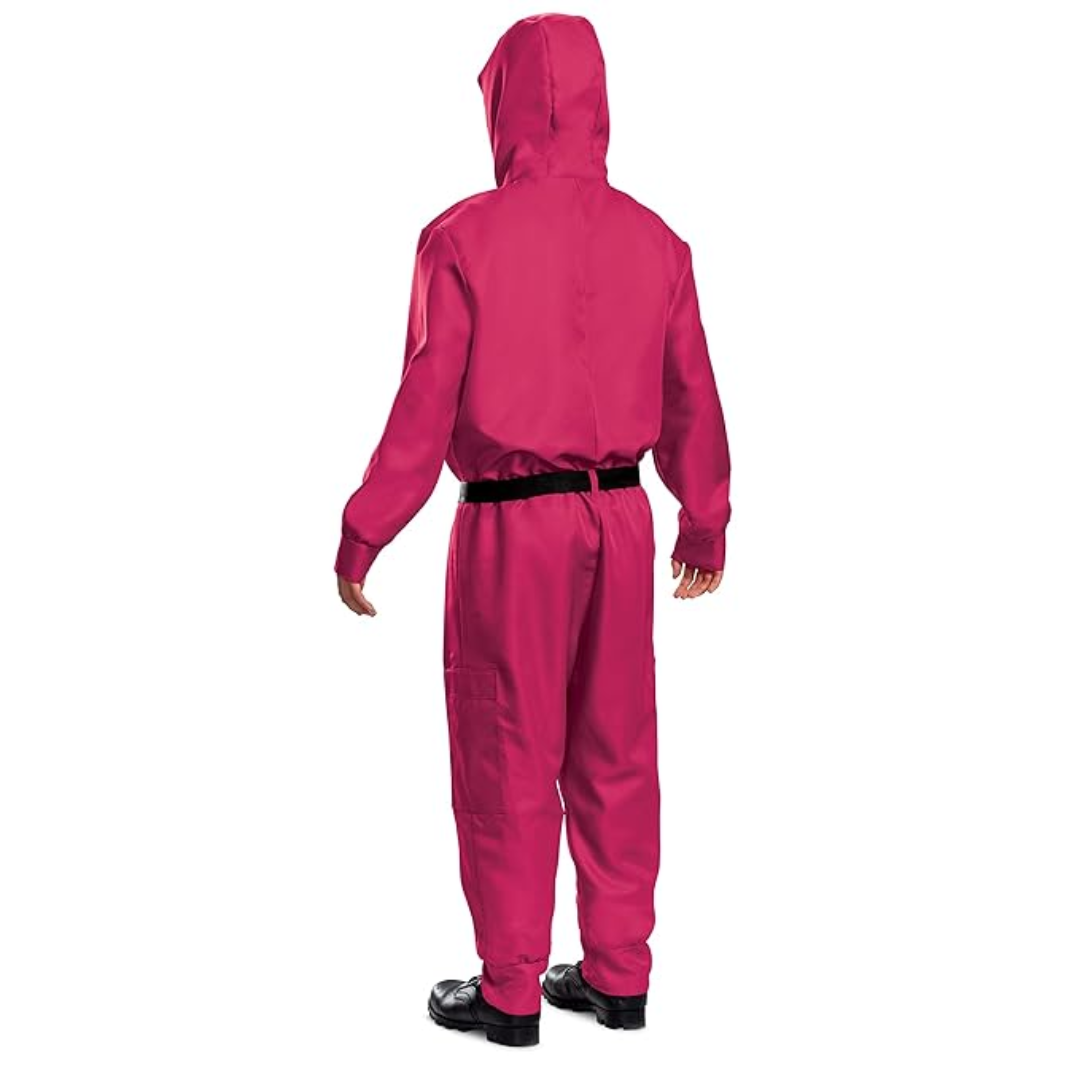 Kids' Halloween Pink Hooded Jumpsuit Costume with Black Belt and Cargo Pockets - Image 5