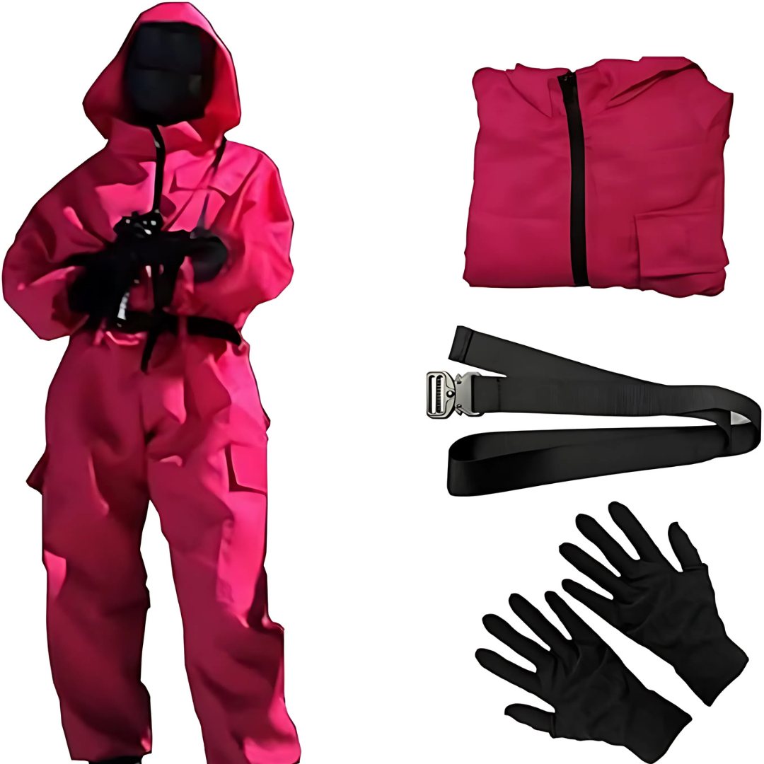 Kids' Halloween Pink Hooded Jumpsuit Costume with Black Belt and Cargo Pockets - Image 6