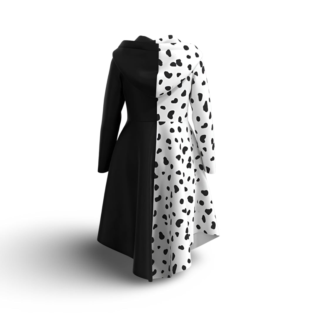 Kids' Halloween Villain Costume Dress with Hooded Design Dalmatian Print and Asymmetrical Handkerchief Hem - Image 3