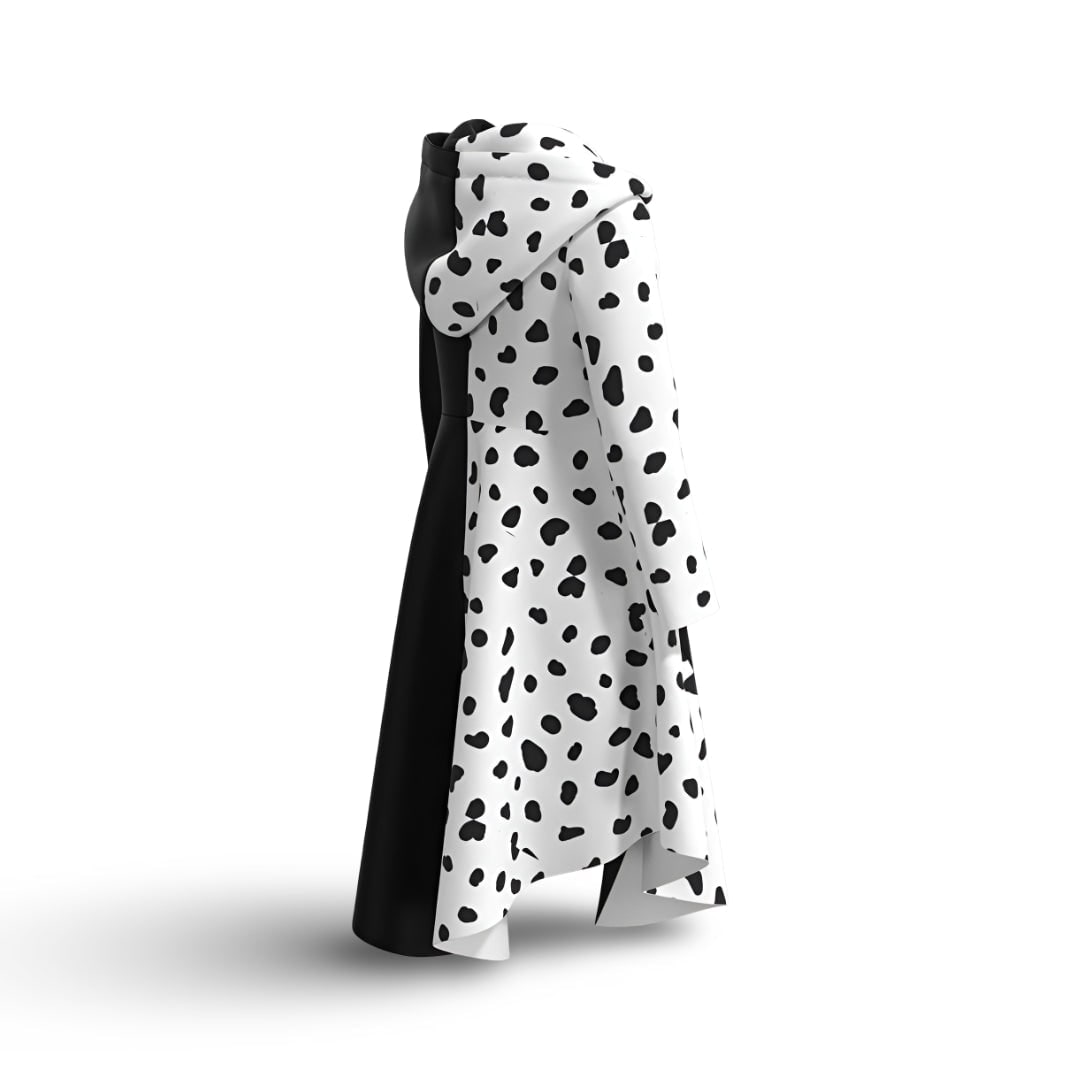 Kids' Halloween Villain Costume Dress with Hooded Design Dalmatian Print and Asymmetrical Handkerchief Hem - Image 6