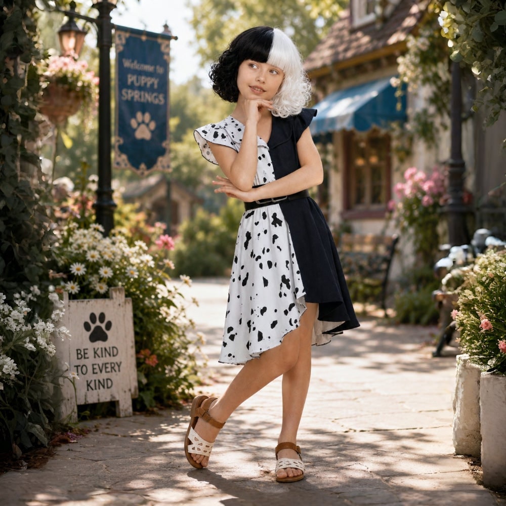 Kids' Halloween Villain Costume with Dalmatian Cape for Trick or Treat Party - Image 1