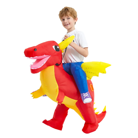 Kids' Inflatable Dinosaur Costume with Built-In Fan and Ride-On Design - Image 3