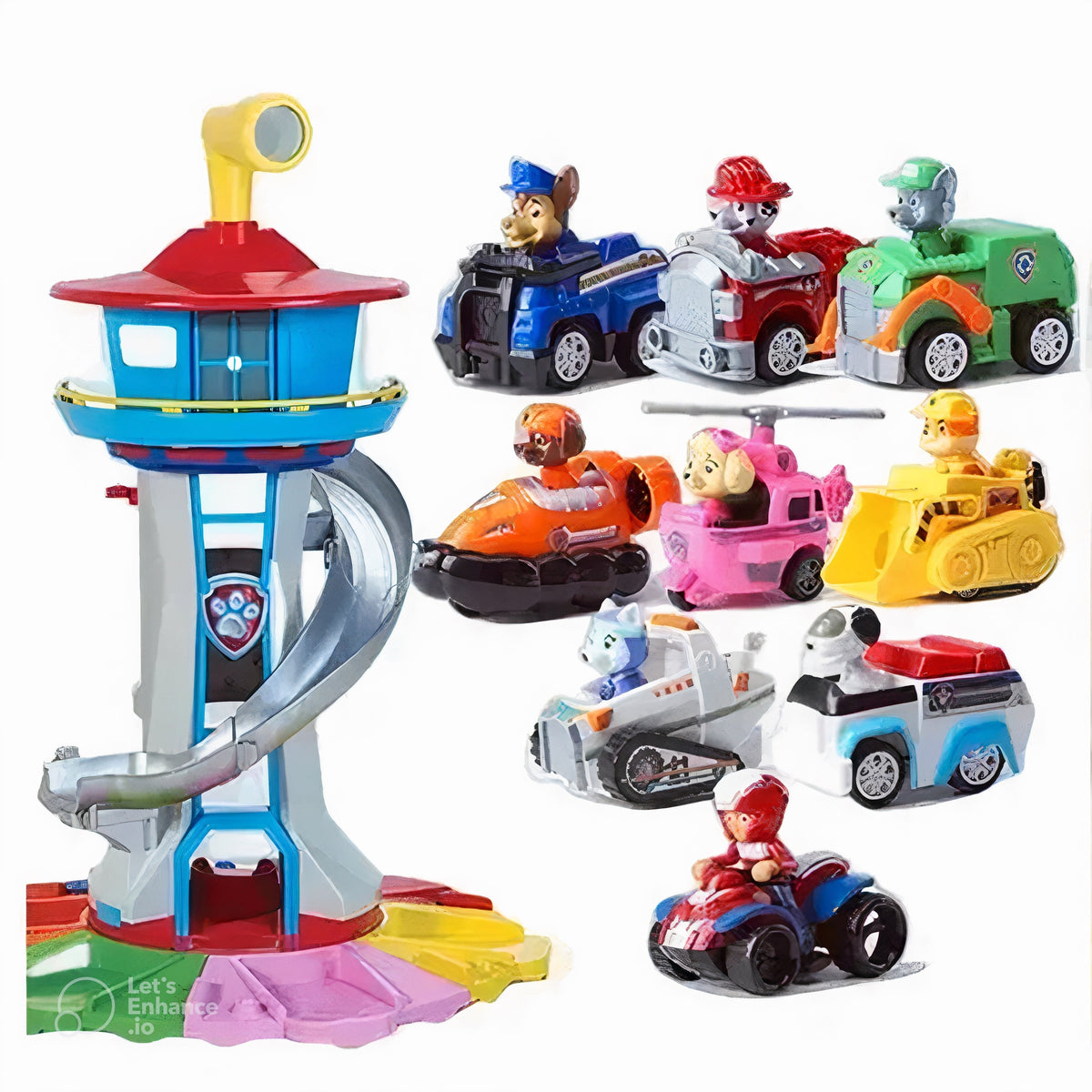 Kids' Lookout Tower Toy Playset with Spiral Slide Vehicles and Periscope - Image 4