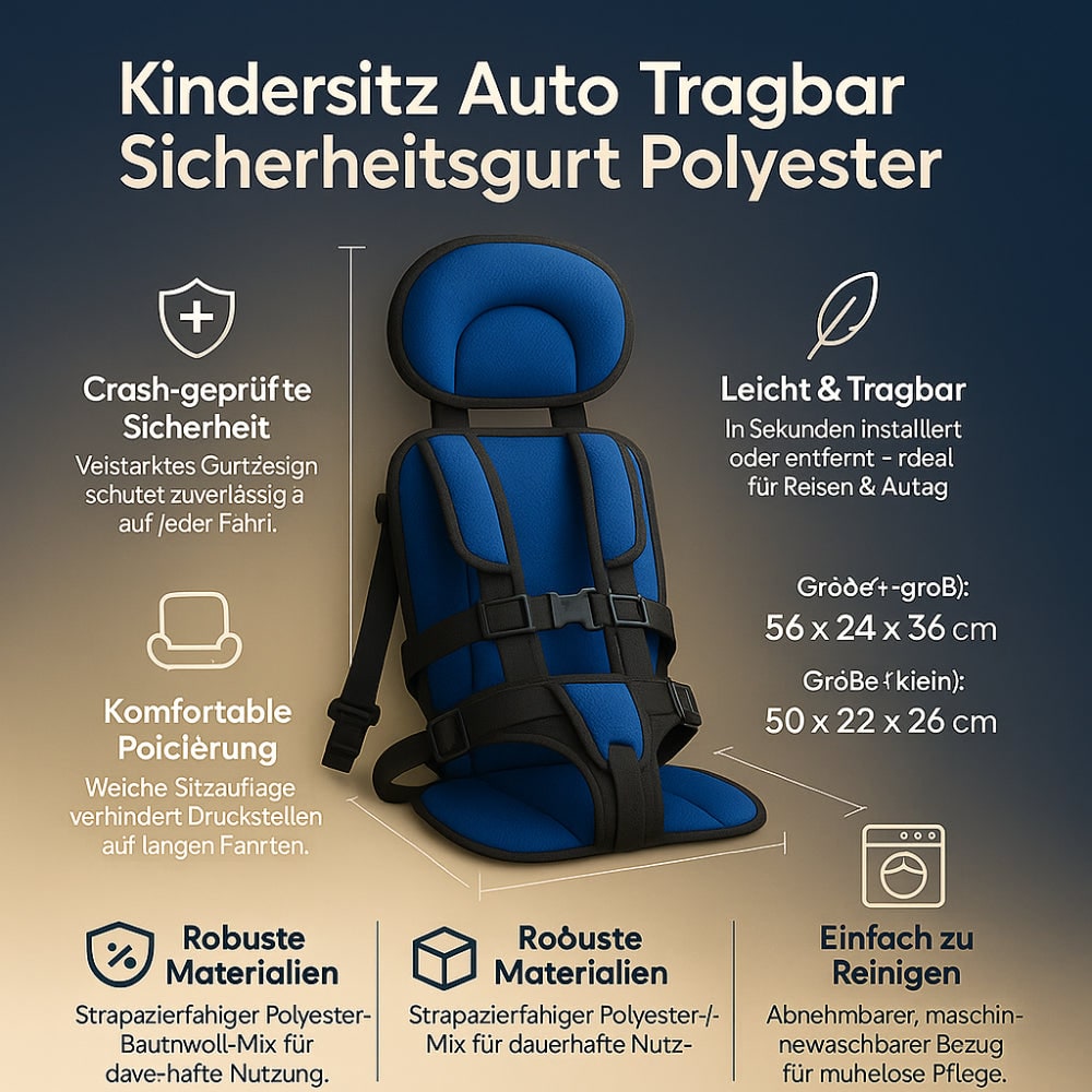 Kids' Portable Car Seat Booster with Five-Point Safety Harness and Padded Headrest - Image 2