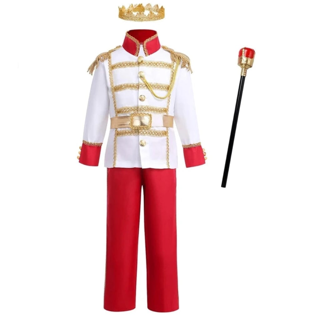 Kids' Prince Costume Set with Gold Crown, Scepter and Red Cape - Image 4