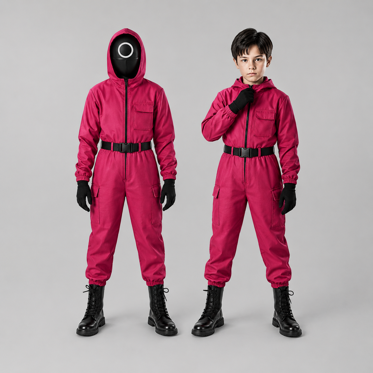 Kids' Red Hooded Jumpsuit Costume with Mask for Halloween - Image 2