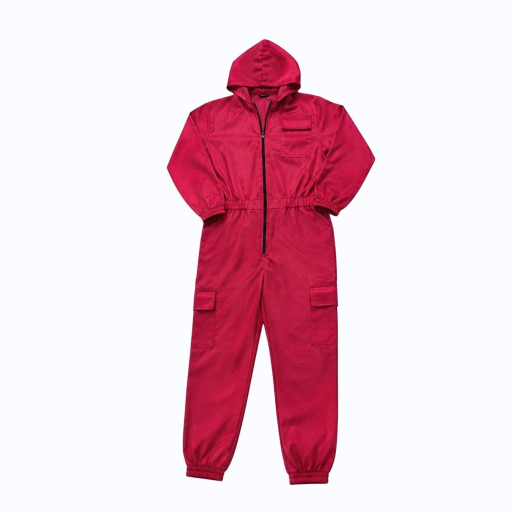 Kids' Red Hooded Jumpsuit Costume with Mask for Halloween - Image 4