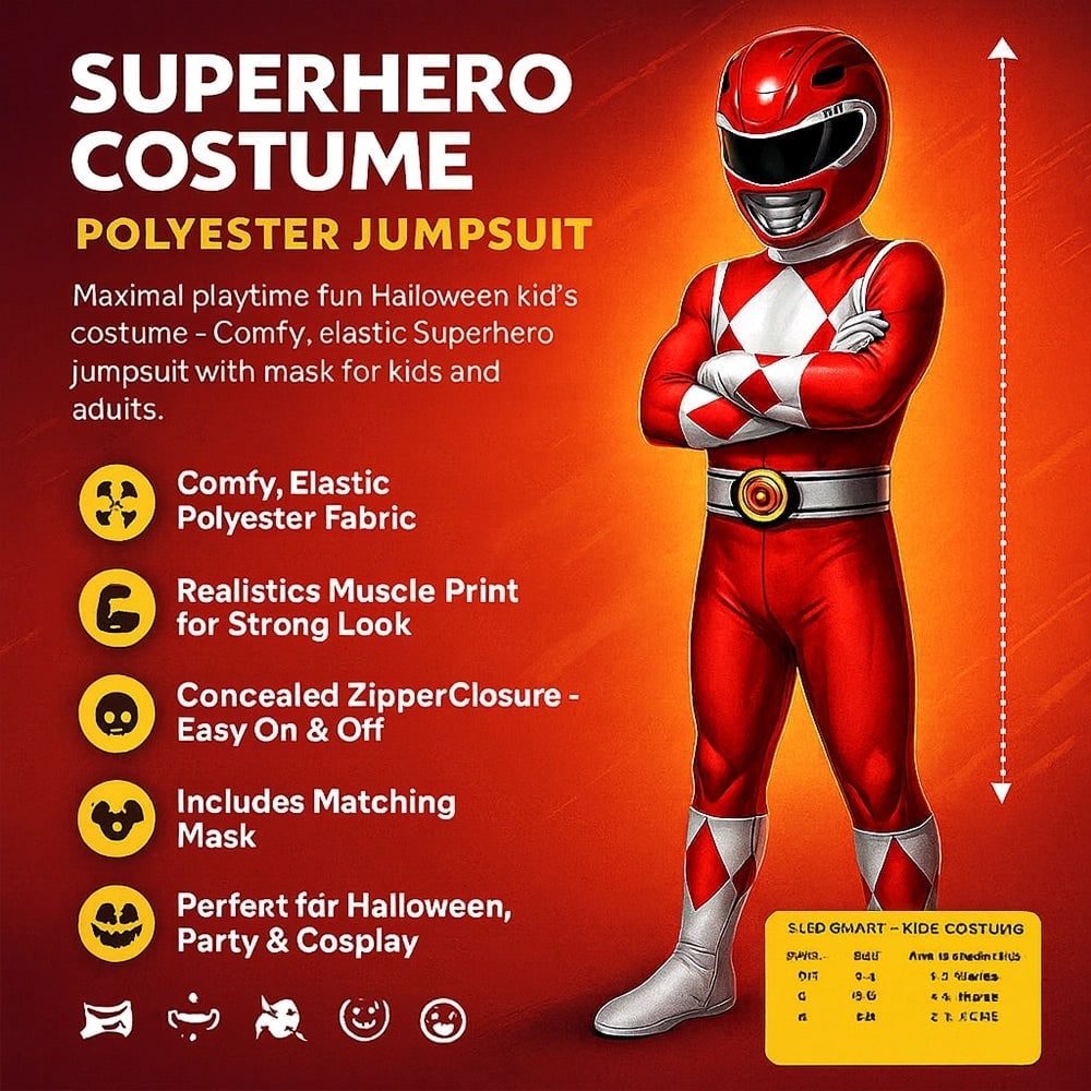 Kids' Superhero Costume with Full-Head Mask and Integrated Gloves for Imaginative Play - Image 8