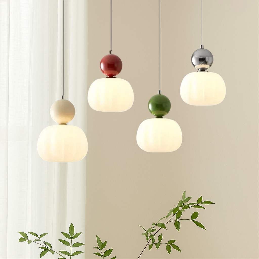 Kitchen Pendant Light Fixtures with Translucent Ribbed Shade and Spherical Accent Modern Hanging - Image 1