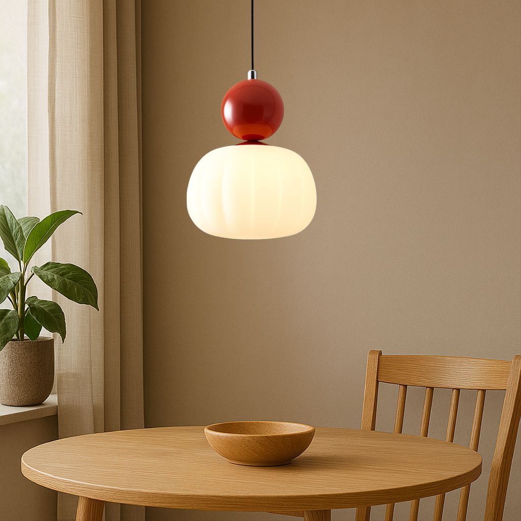 Kitchen Pendant Light Fixtures with Translucent Ribbed Shade and Spherical Accent Modern Hanging - Image 2