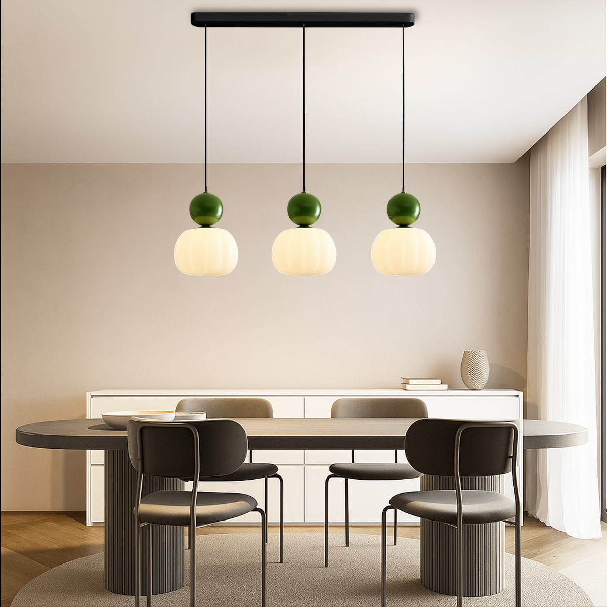 Kitchen Pendant Light Fixtures with Translucent Ribbed Shade and Spherical Accent Modern Hanging - Image 3