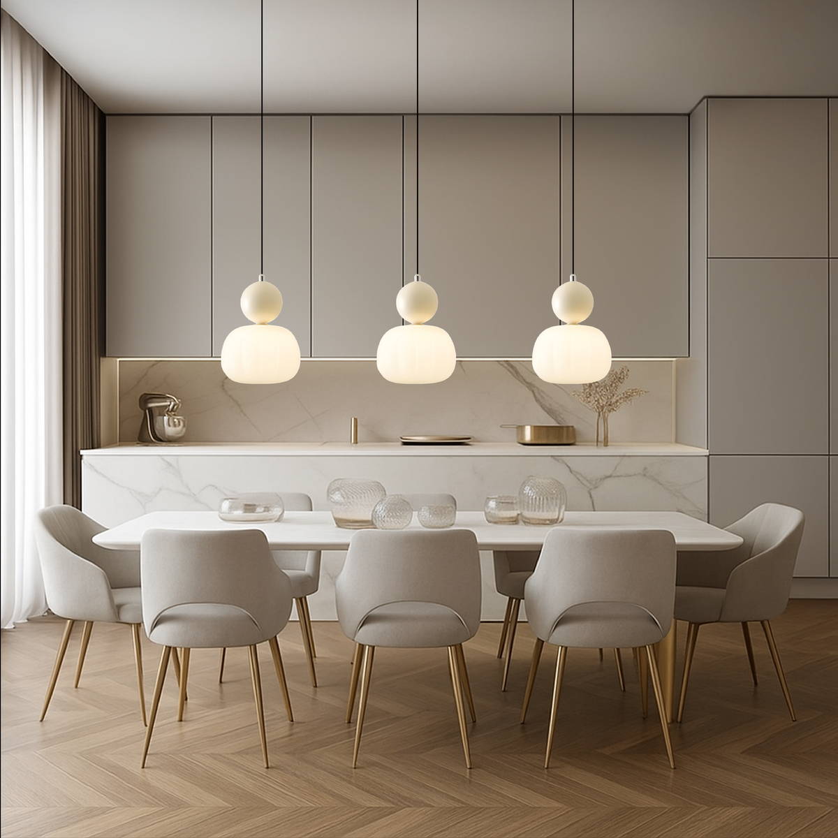 Kitchen Pendant Light Fixtures with Translucent Ribbed Shade and Spherical Accent Modern Hanging - Image 4