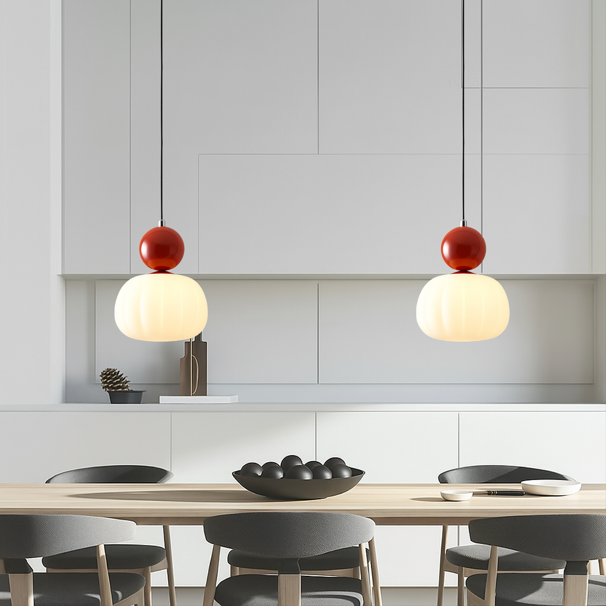 Kitchen Pendant Light Fixtures with Translucent Ribbed Shade and Spherical Accent Modern Hanging - Image 6