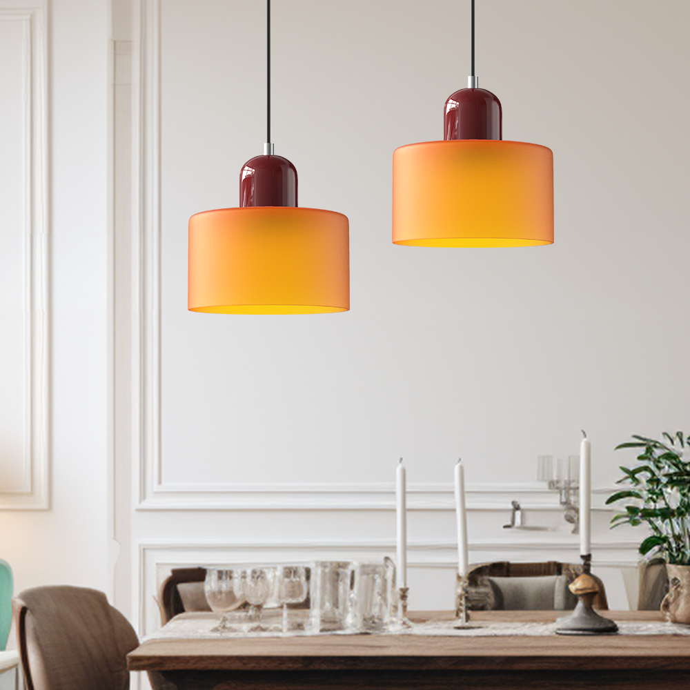 Kitchen Pendant Light Fixtures with Two-Tier Glass Shade and Modern Mid-Century Design - Image 2