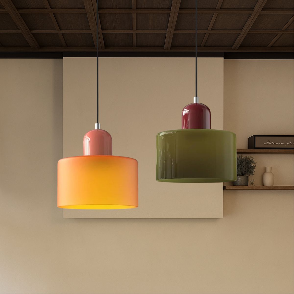Kitchen Pendant Light Fixtures with Two-Tier Glass Shade and Modern Mid-Century Design - Image 5