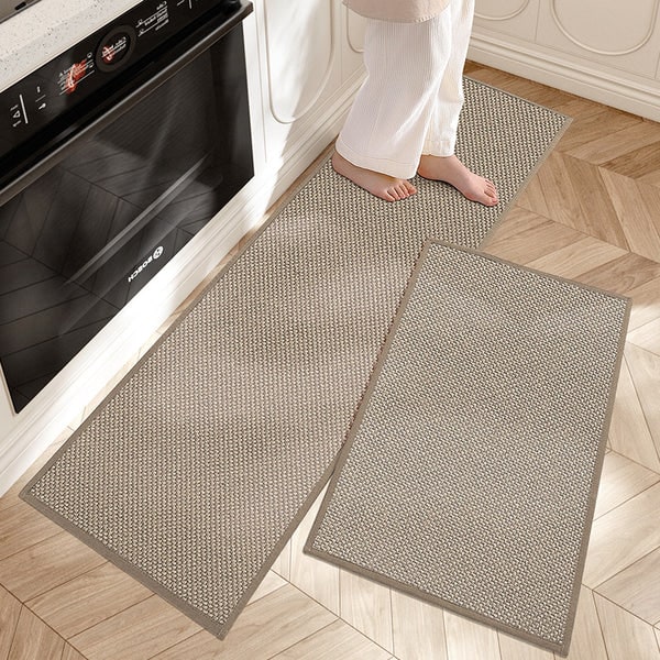Kitchen Runner Rug with Woven Basketweave Texture and Non-Slip Support - Image 1
