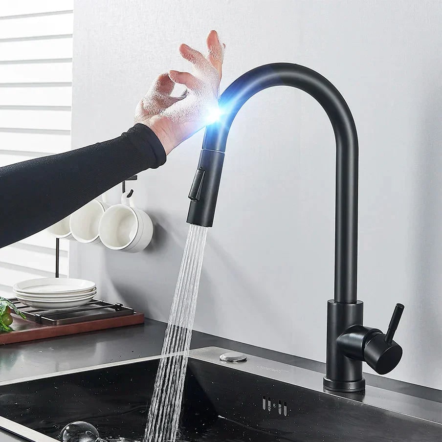 Kitchen Water Faucet with Touch Sensor Pull-Out Sprayer and Single Lever Handle - Image 1