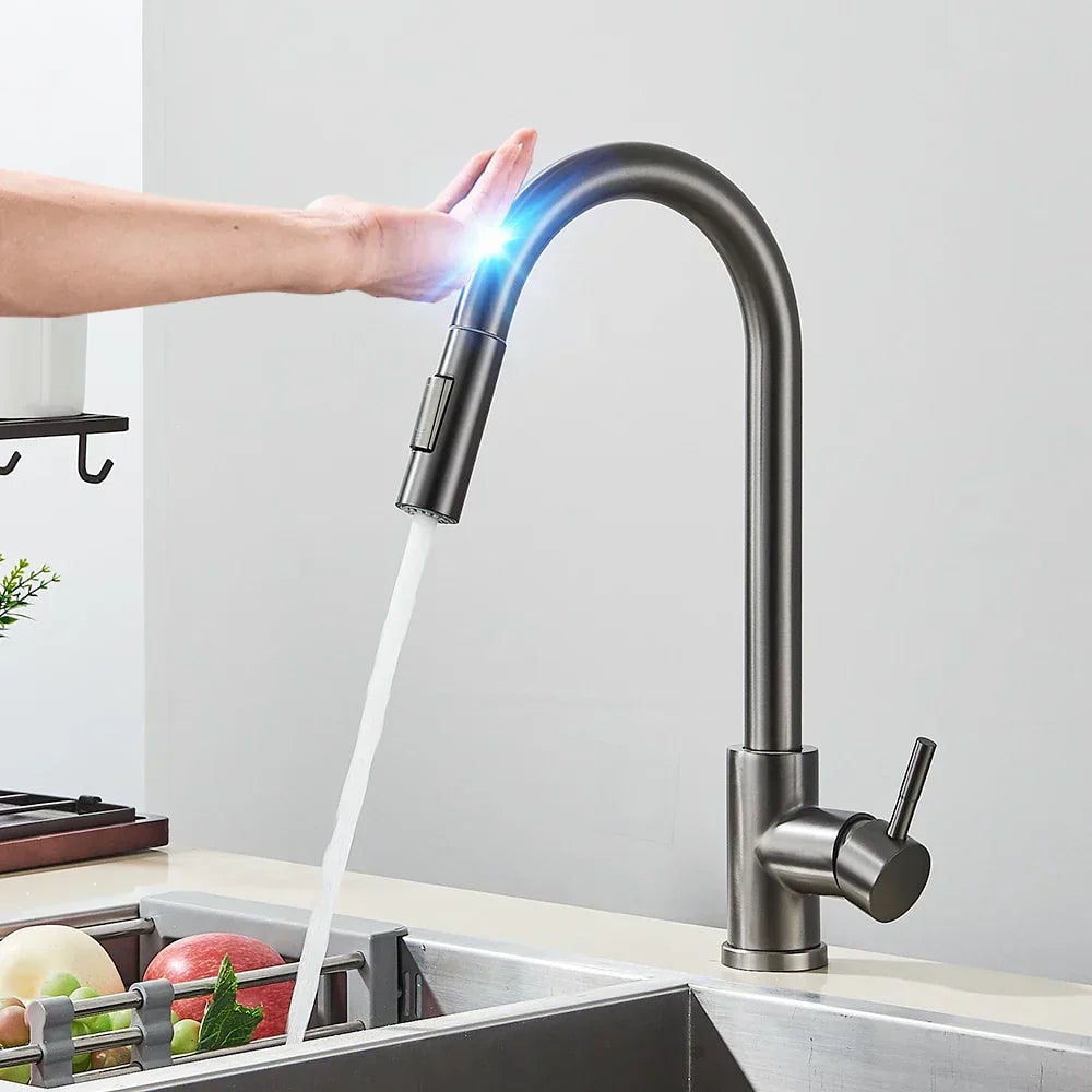 Kitchen Water Faucet with Touch Sensor Pull-Out Sprayer and Single Lever Handle - Image 3
