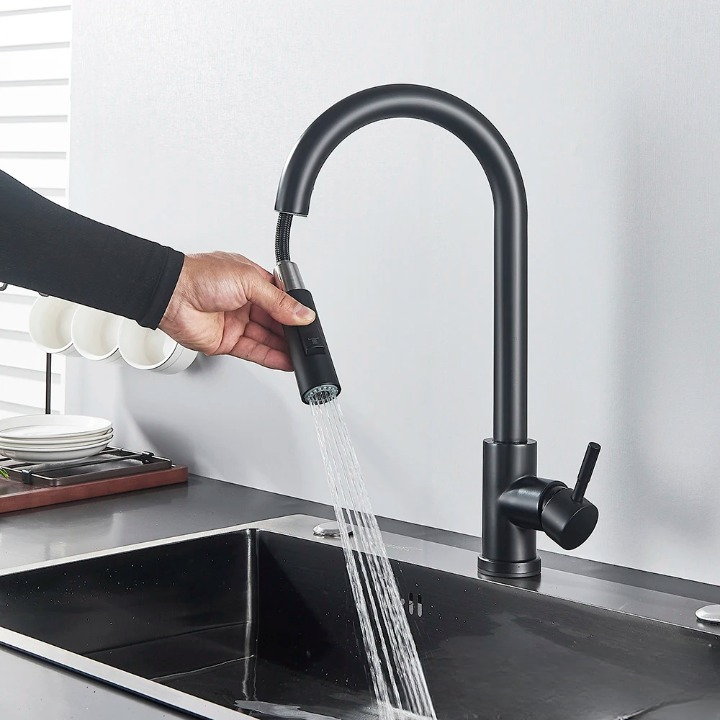 Kitchen Water Faucet with Touch Sensor Pull-Out Sprayer and Single Lever Handle - Image 5