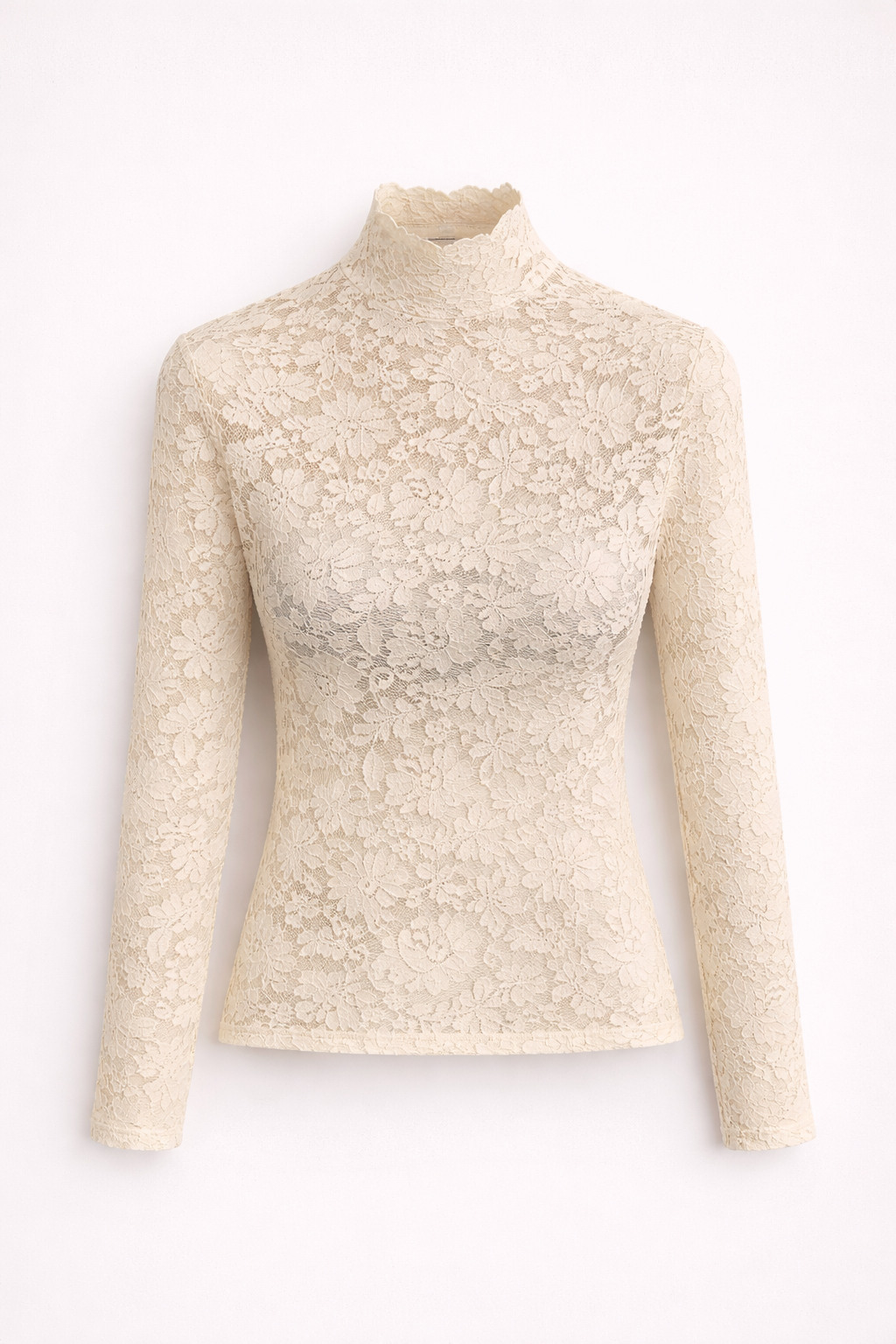 Lace Top with Long Sleeves Mock Neck and Floral Pattern for Going Out - Image 2