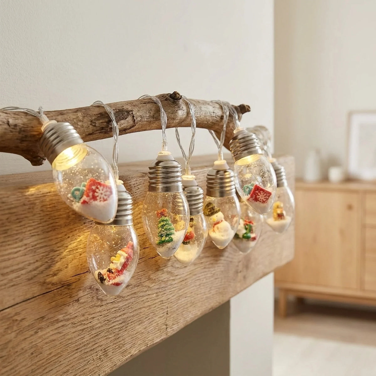 LED Christmas String Lights with Warm White Glow and Hanging Holiday Figurines - Image 1