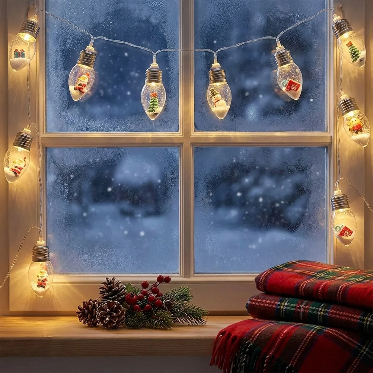 LED Christmas String Lights with Warm White Glow and Hanging Holiday Figurines - Image 3