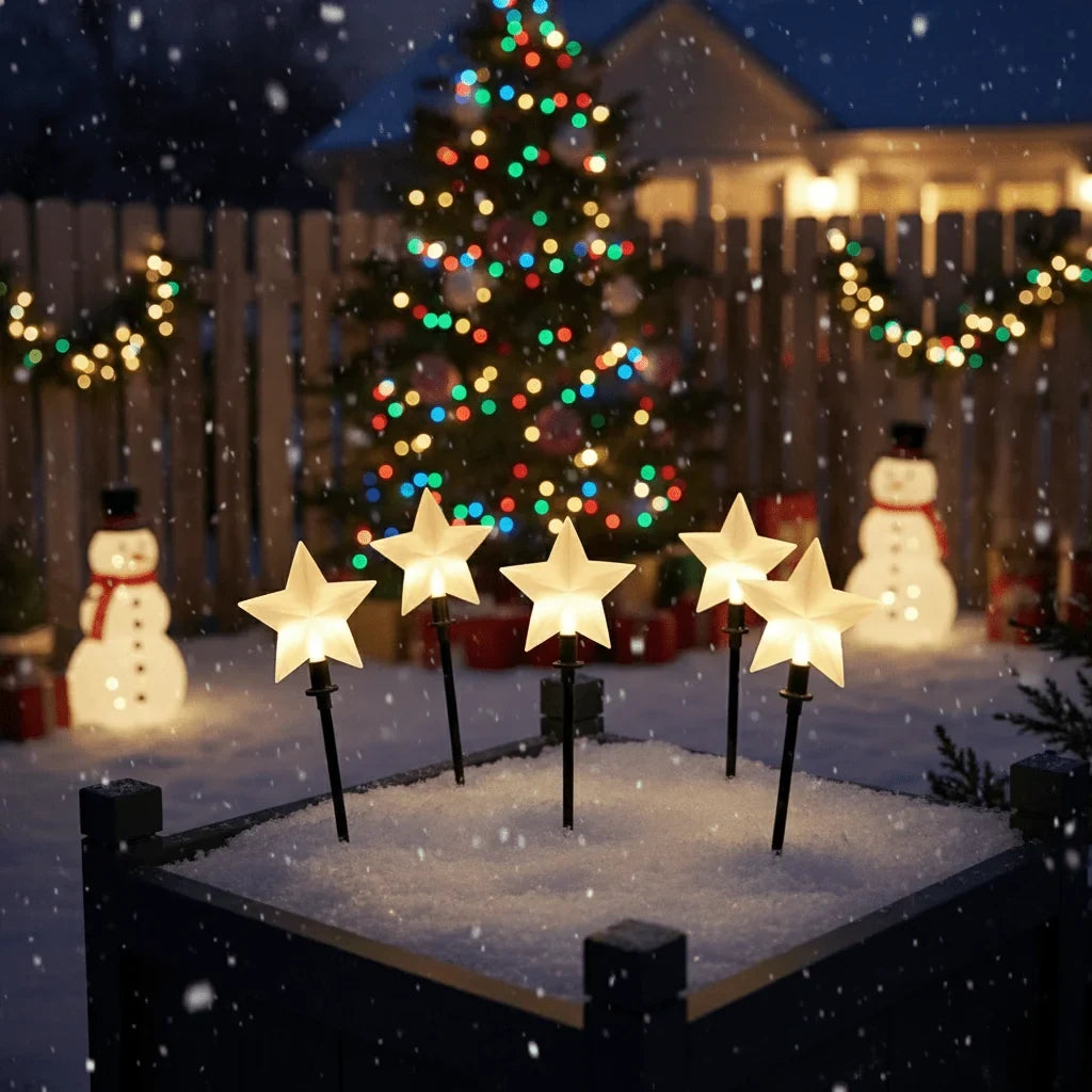 LED Pathway Lights with Star-Shaped Design Weatherproof Outdoor Garden Stake Set of 5 pieces - Image 1