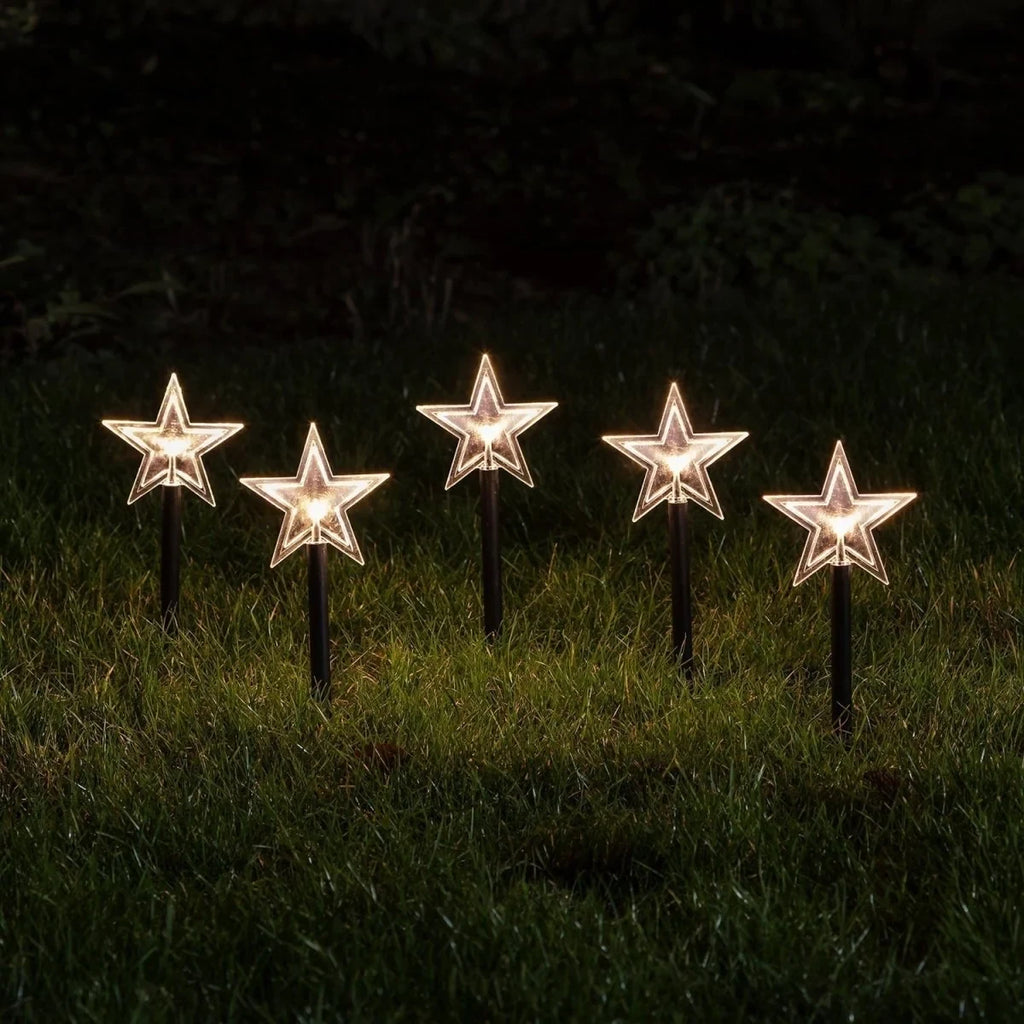 LED Pathway Lights with Star-Shaped Design Weatherproof Outdoor Garden Stake Set of 5 pieces - Image 2