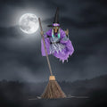 Life-Size Halloween Witch Decoration Prop with Glowing Eyes and Broomstick Stand for Outdoor Party - Image 1