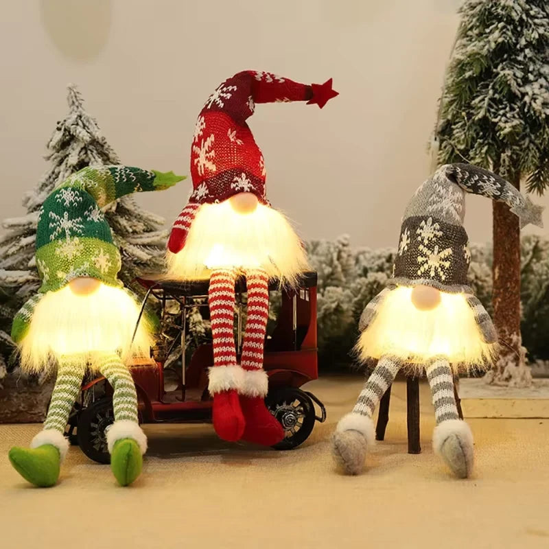Light Up Christmas Gnome Decoration with Snowflake Knit Hat and Faux Fur Beard - Image 2