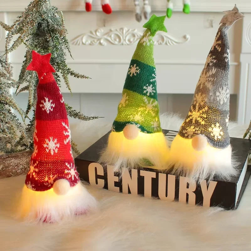 Light Up Christmas Gnome Decoration with Snowflake Knit Hat and Faux Fur Beard - Image 3