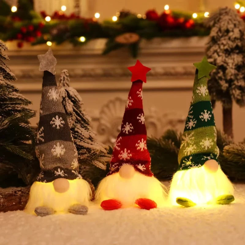 Light Up Christmas Gnome Decoration with Snowflake Knit Hat and Faux Fur Beard - Image 4