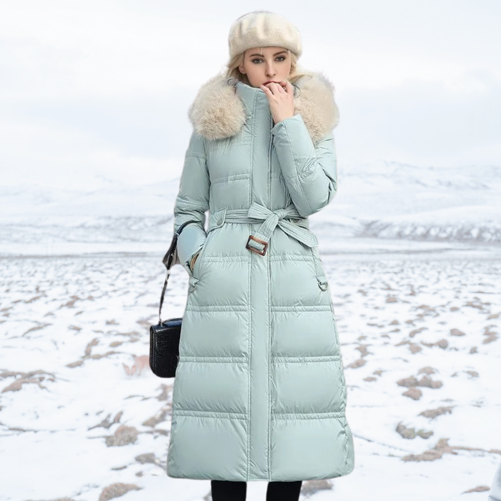 Long Faux Fur Puffer Coat with Quilted Design Fur-Trimmed Hood - Image 11