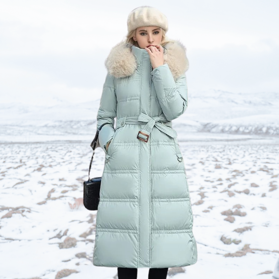 Long Faux Fur Puffer Coat with Quilted Design Fur-Trimmed Hood - Image 11
