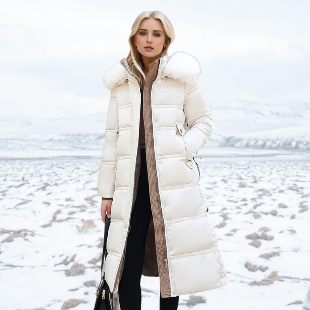 Long Faux Fur Puffer Coat with Quilted Design Fur-Trimmed Hood - Image 13