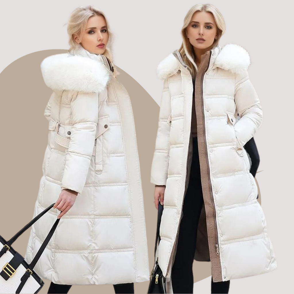 Long Faux Fur Puffer Coat with Quilted Design Fur-Trimmed Hood - Image 18