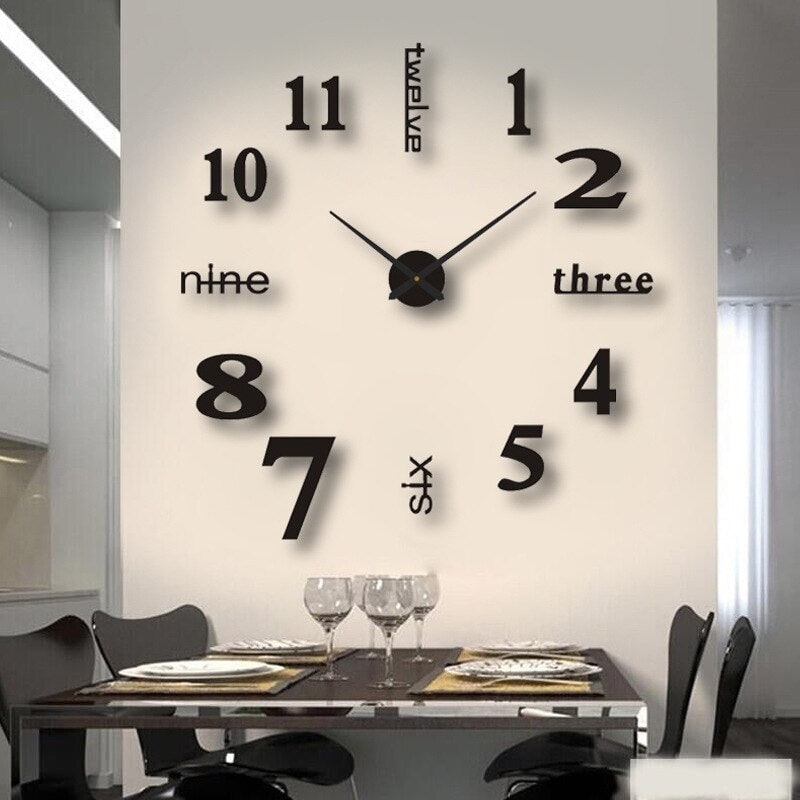 Long Wall Clock with Modern Frameless Design and Adhesive 3D Numbers - Image 11