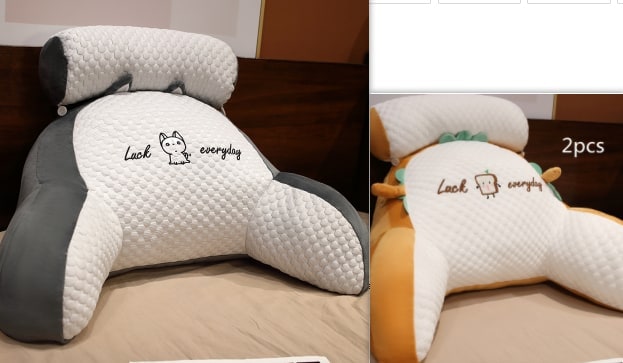 Lumbar Support Pillow with Reading Backrest Armrests and Detachable Neck Roll for Bed - Image 11