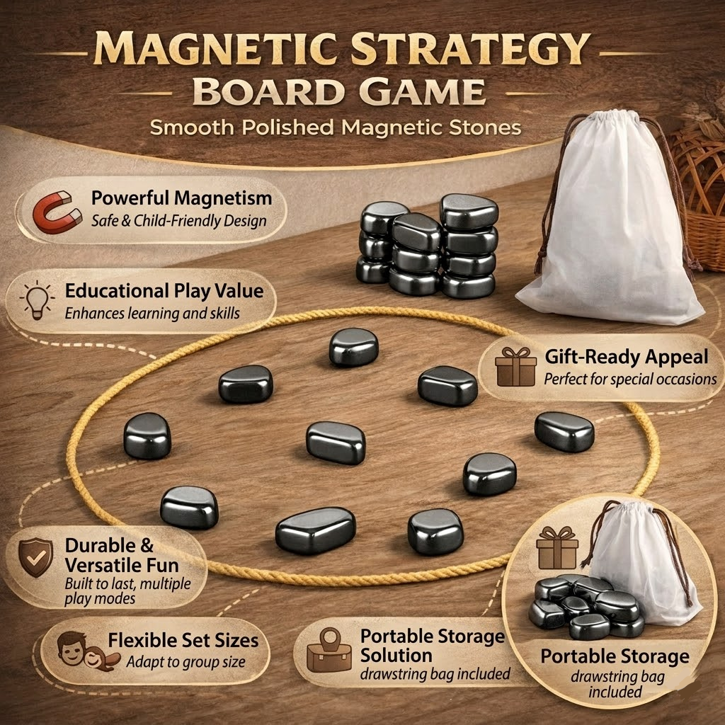 Magnetic Chess Game with Polished Stone and Portable Drawstring Bag - Image 3