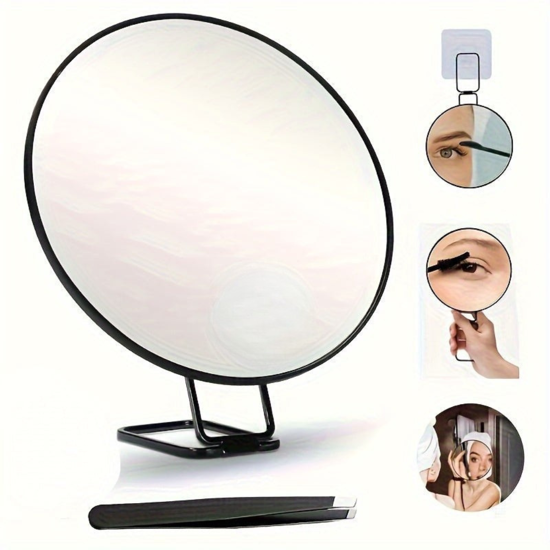 Magnifying Makeup Mirror with Folding Stand and Handheld Handle - Image 1