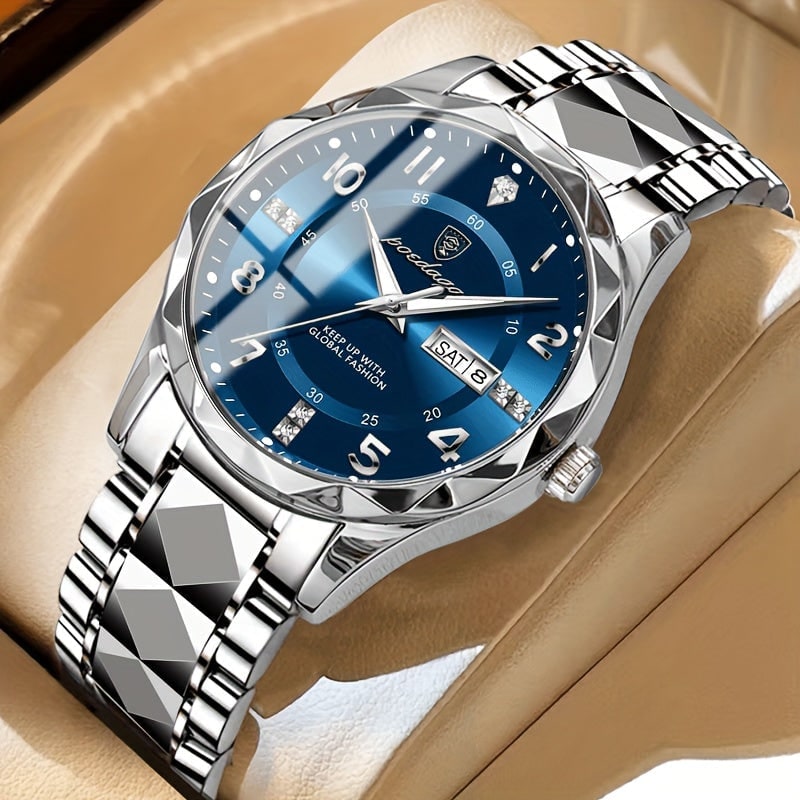 Men's Dress Watch Day Date Window Faceted Bezel and Sunburst - Image 9