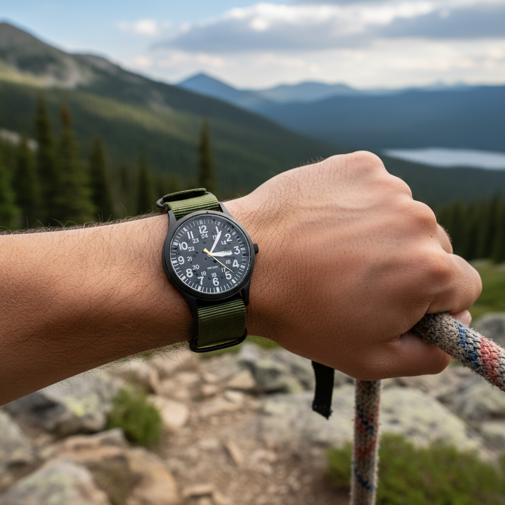 Men's Field Watch with Stainless Steel Case Nylon Nato Strap and Analog Dial - Image 1