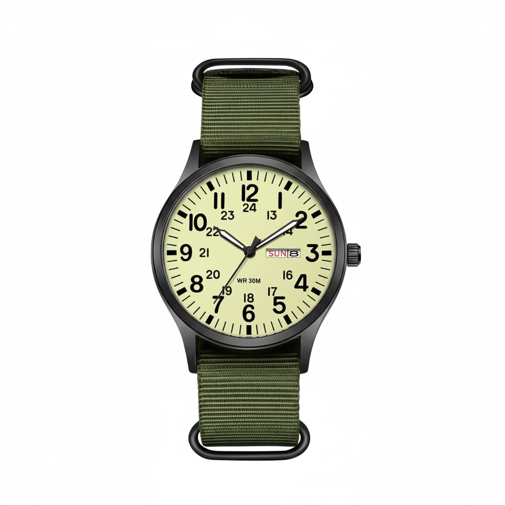 Men's Field Watch with Stainless Steel Case Nylon Nato Strap and Analog Dial - Image 11