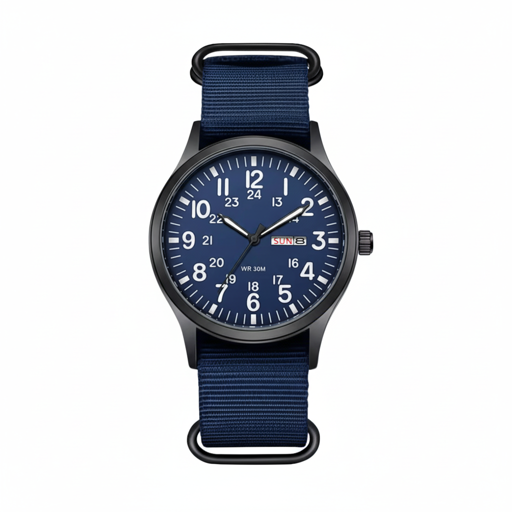 Men's Field Watch with Stainless Steel Case Nylon Nato Strap and Analog Dial - Image 12