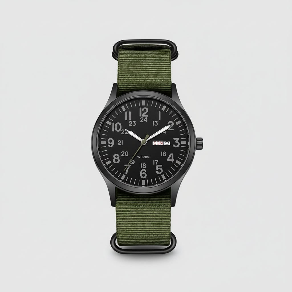 Men's Field Watch with Stainless Steel Case Nylon Nato Strap and Analog Dial - Image 2