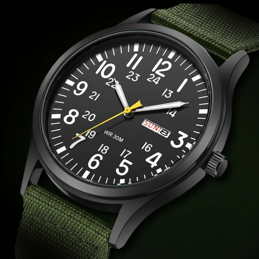 Men's Field Watch with Stainless Steel Case Nylon Nato Strap and Analog Dial - Image 6