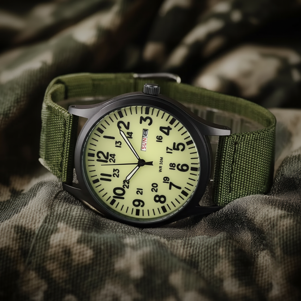 Men's Field Watch with Stainless Steel Case Nylon Nato Strap and Analog Dial - Image 7