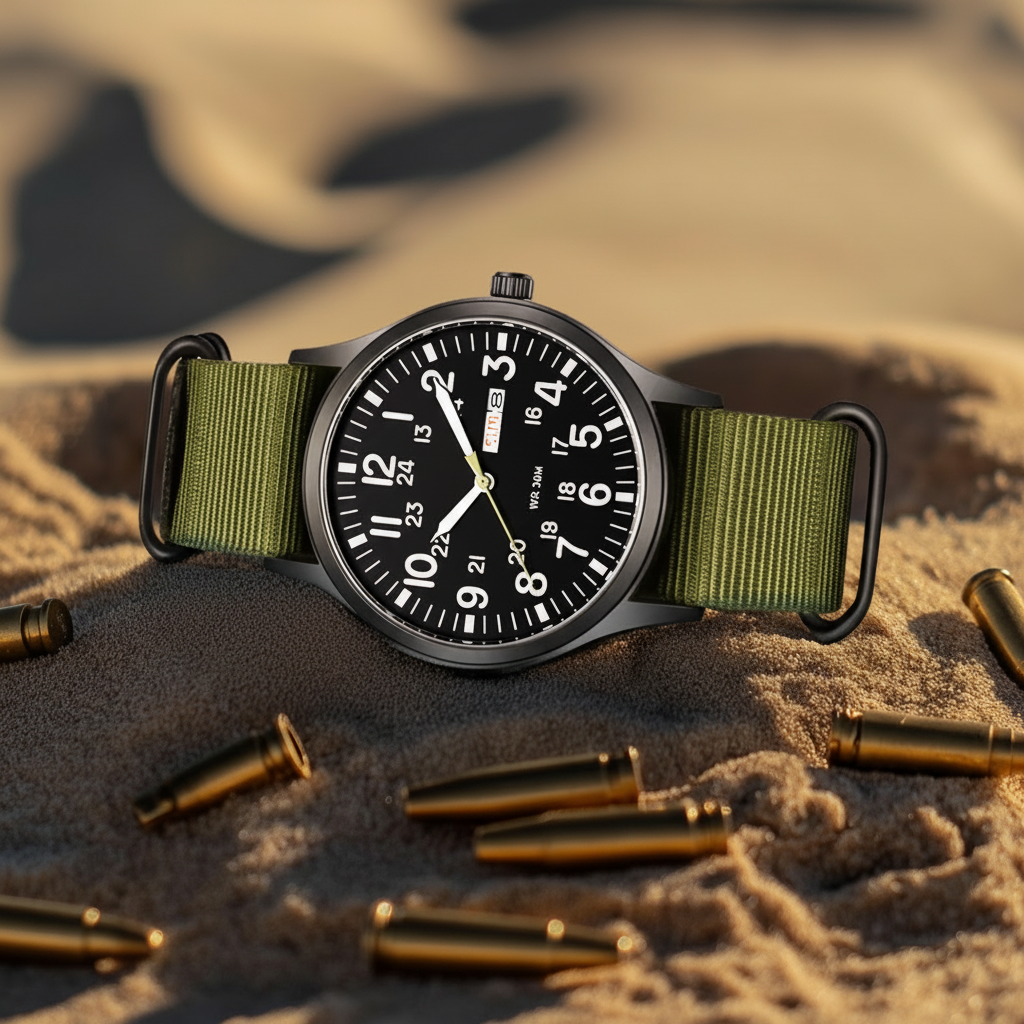Men's Field Watch with Stainless Steel Case Nylon Nato Strap and Analog Dial - Image 8